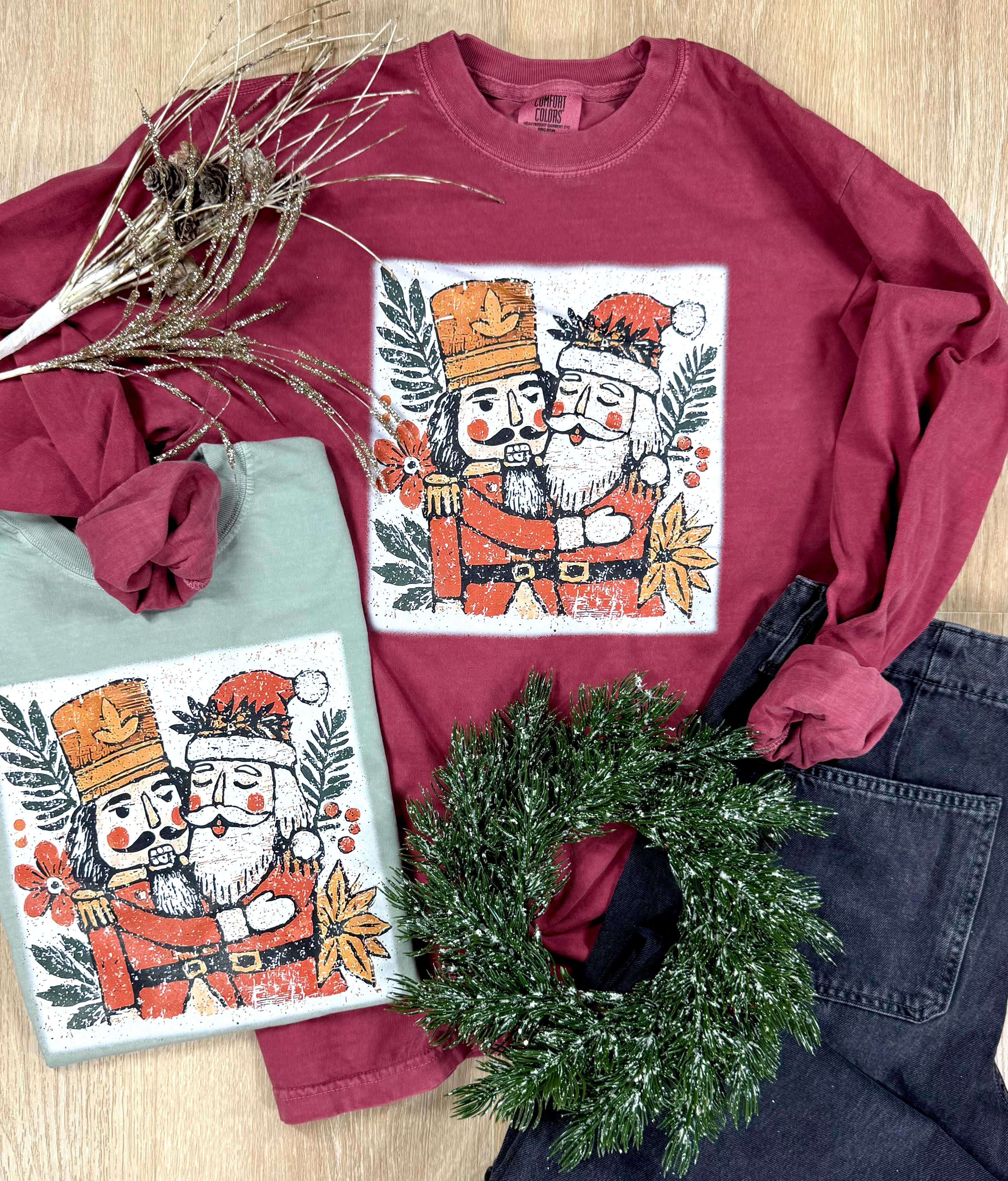 Distressed Santa Nutcracker Short or Long Sleeve Graphic Tees